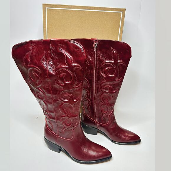 NWT Dolce Vita Mirla Extra Wide Calf Oxblood Leather Knee High Western Boots 9.5 - Picture 4 of 15